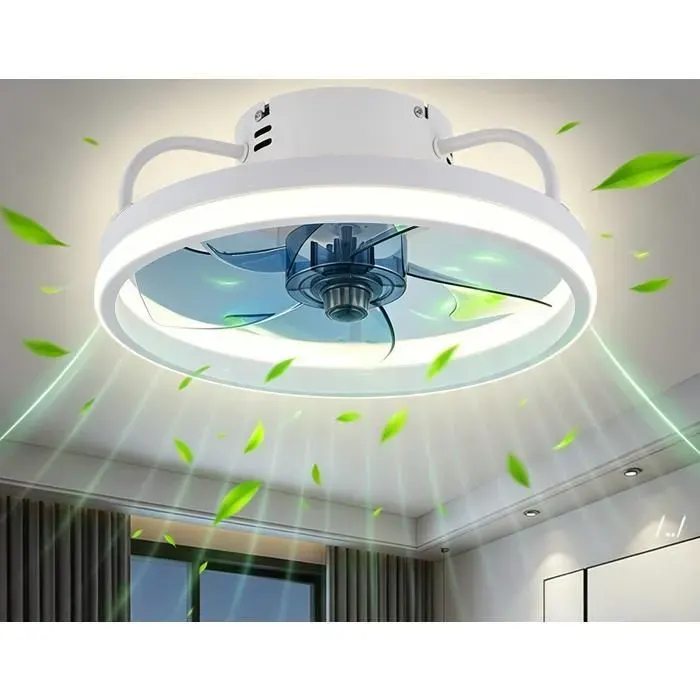 Ventilateurs de plafond télécommande ventilateur LED à intensité variable ventilateur moderne à montage encastré chambre à coucher — coloris Blanc