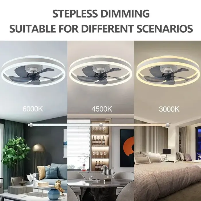 Ventilateurs de Plafond Ventilateur Décoratif Plafonnier 50cm Noir 4400lm 55W 6 Vitesses Télécommande Silencieux Salon Chambre