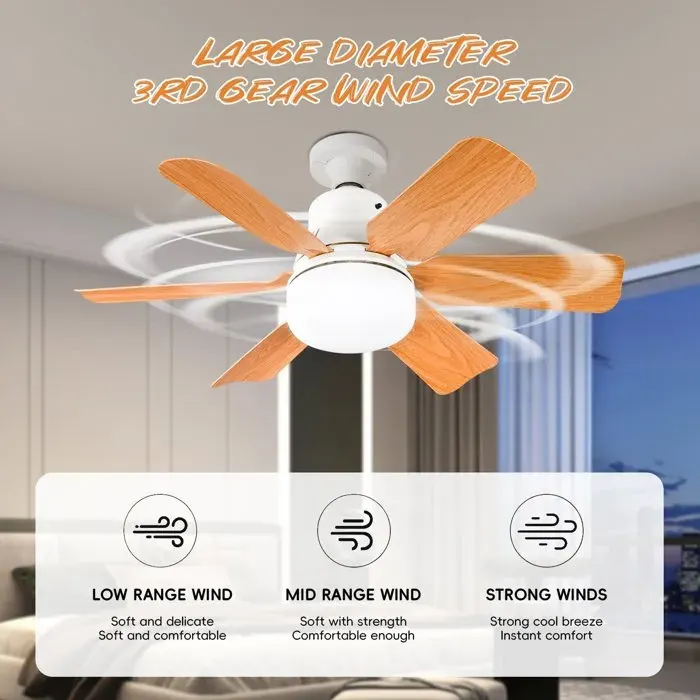 Ventilateurs de Plafond Ventilateur Plafonnier E27 Sans Fil 40W DC 6 Pales 3 Vitesses 3 Températures 2400lm Minuterie 2/4h