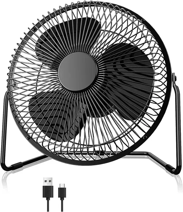 Ventilateurs USB 8 Pouces 360° Rotation Ventilateur de Table 4 Vitesses Silencieux pour Bureau Maison Voyages Camping