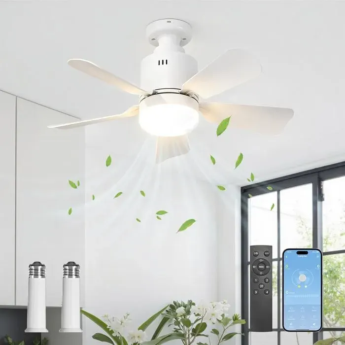 Ventilatuer-du-plafond-avec-lumière-et-télécommande 45C Lampe Ventilateur Plafond Silencieux etAPp plafonnier ventilateur 4 vitesses