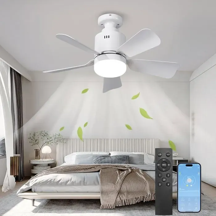 Ventilatuer-du-plafond-avec-lumière-et-télécommande 45CM Lampe Ventilateur Plafond 24 W (Blanc)
