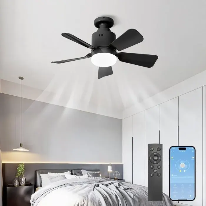 Ventilatuer-du-plafond-avec-lumière-et-télécommande 45CM Lampe Ventilateur Plafond Silencieux (noir)