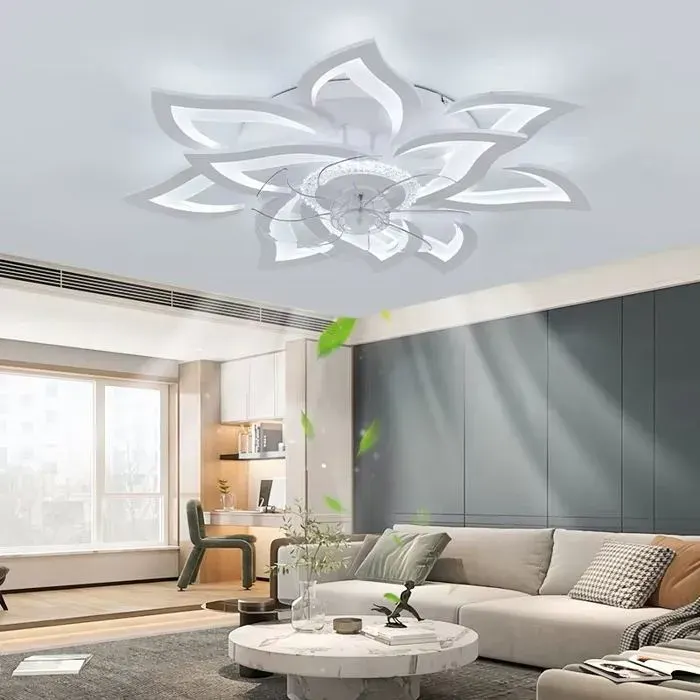 Ventilo plafonnier blanc 10 pales Double ampoule 6 vitesses Télécommande Large flux