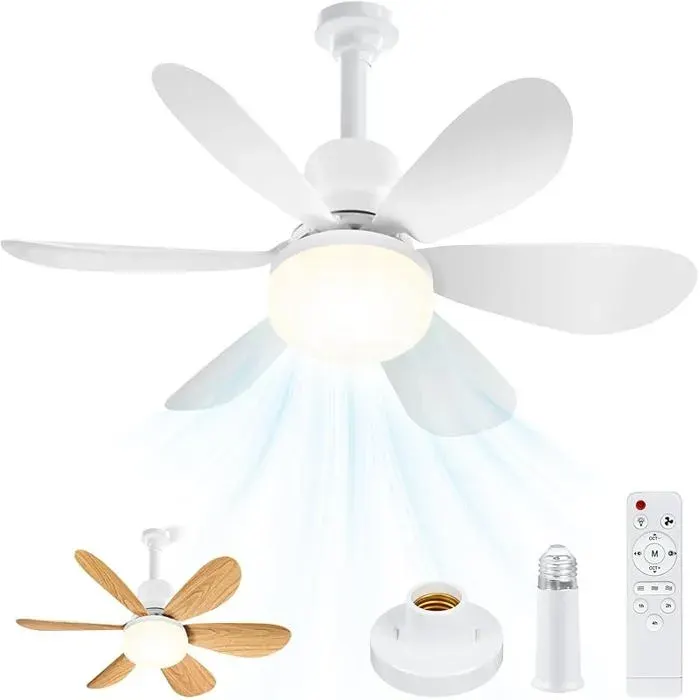 Ventiteur de Pfond avec Lumière4 in 1 Ventiteur avec 6 Bnc Pales + 6 Effet Bois PalesTelecommandeDouille E27