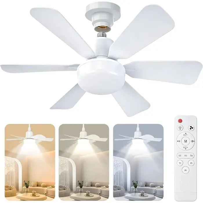 Ventiteur de Pfond avec LumièreE27 Silencieux Ventiteur Pfond 52cm/20.5inch Dimmable avec LED Lampe