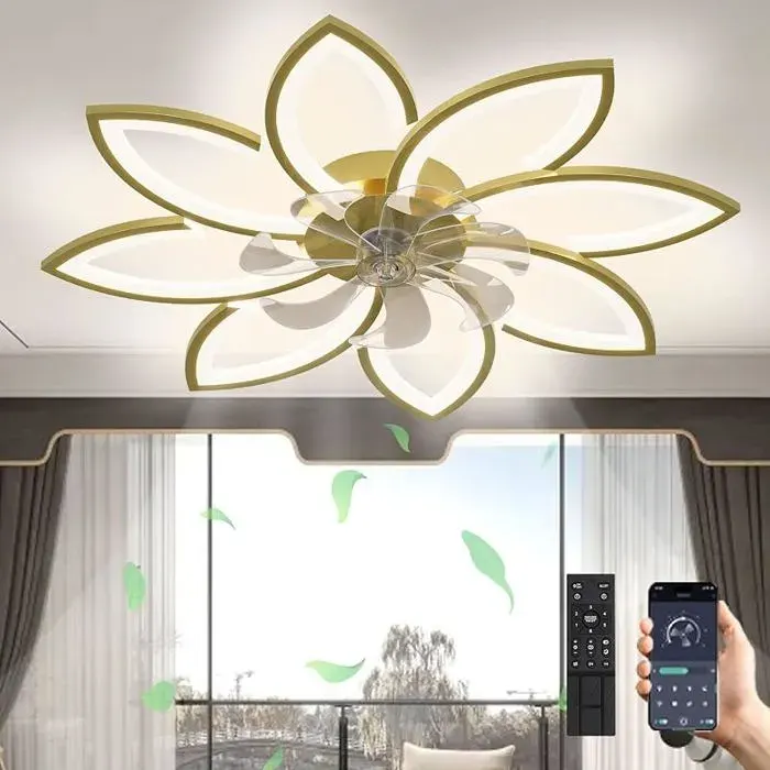 Ventiteur de pfond LED avec écirage90 W à intensité variable (3000 K 6000 K) avec ventiteur8 Köpfe(90x15cm) Gold GOLD PLAFONNIER