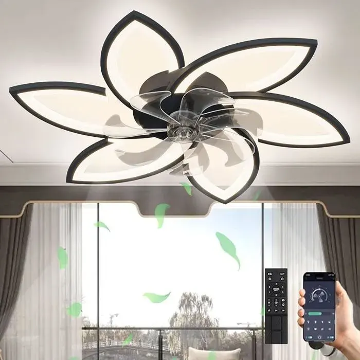 Ventiteur De Pfond LED Avec LumièreLustre 66W DimmableRéversible SilencieuxPour Salon Chambre 6 Köpfe(78x15cm) SCHWAR PLAFONNIER