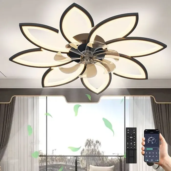Ventiteur De Pfond LED Avec LumièreLustre 72W Dimmable AvecVentiteur De Pfond Réversible 8 Köpfe(90x15cm) Schwarz SCHW PLAFONNIER