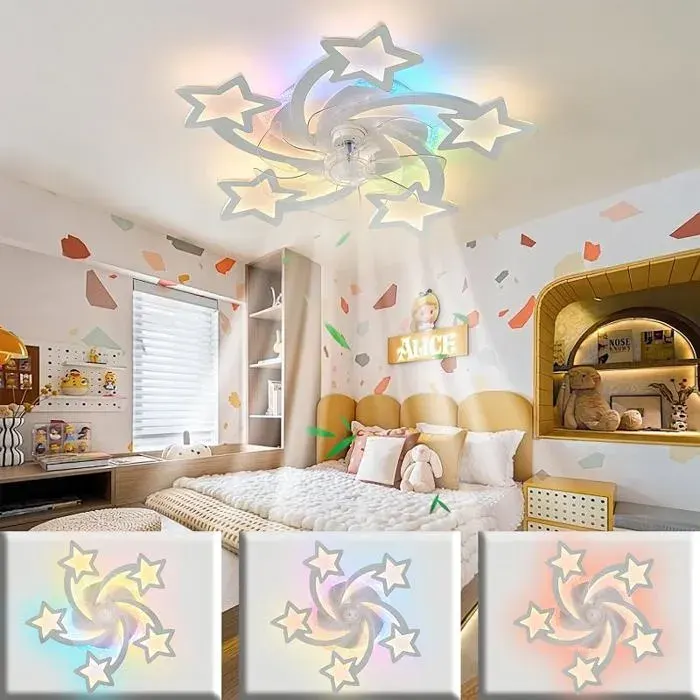 Ventiteur et Pfond Silencieux Avec Lumière RGB Dimmable 6 Vitesses Chambre/Chambre Bnc blanc VENTILATEUR DE PLAFOND