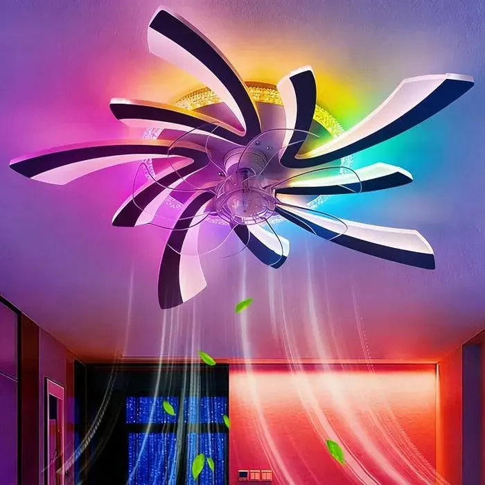 Ventiteur Pfond Avec Lumiere RGB Et TélécommandeLustre Ventiteur Moderne Fleur Avec LED Télécommande+App No VENTILATEUR DE PLAFOND