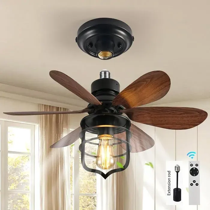 Ventiteur Pfond Noir Industriel E27 avec Télécommande Petit Pfonnier à Visser pour Chambre Buanderie NoirÀ VENTILATEUR DE PLAFOND