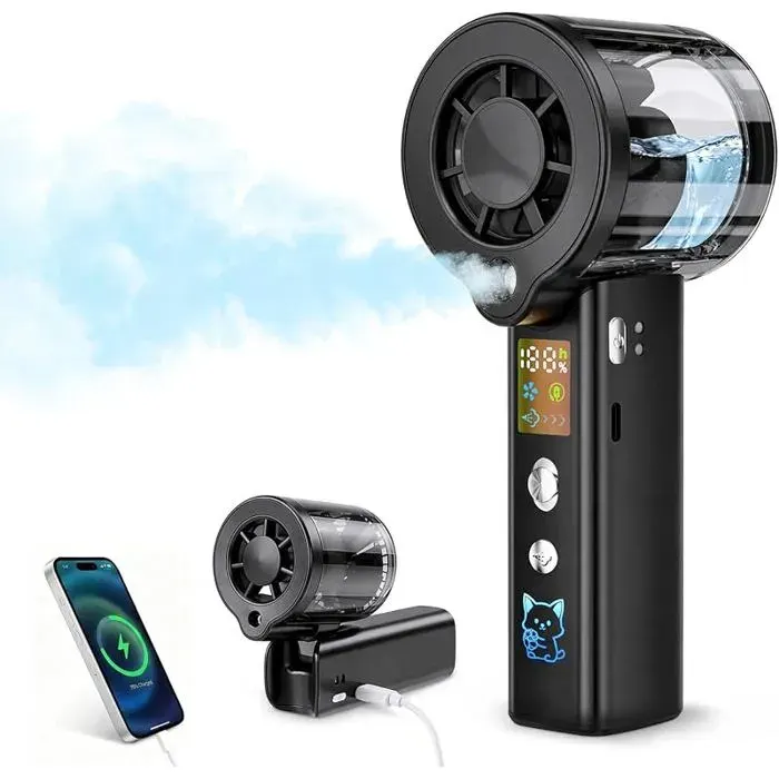 Ventiteur Portable BrumisateurVentiteur Main 16000 RPM avec 100 VitessesÉcran LED3000mAh BatterieNoir