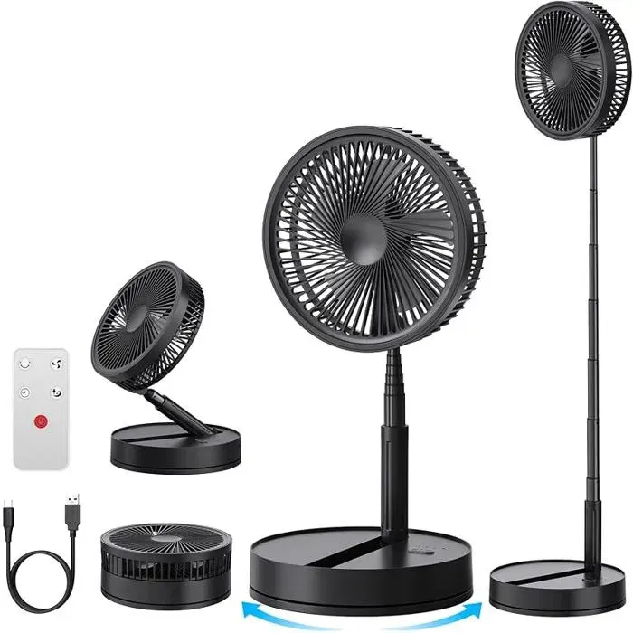 Ventiteur sur Pied Portable SilencieuxRechargeable PliableOscilnt4 Vitesse/Timer86 pouces Noir