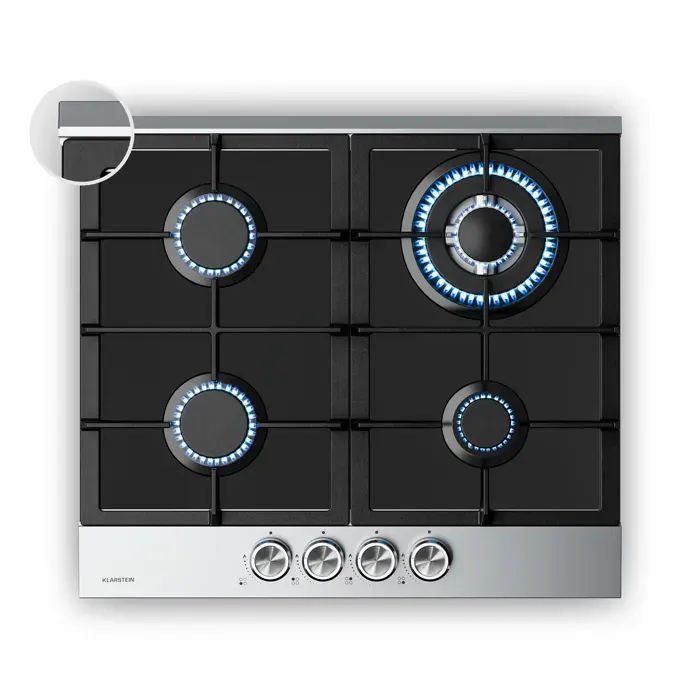 VeroSteel 60cm Plaque de Cuisson à Gaz 4 Feux Argent
