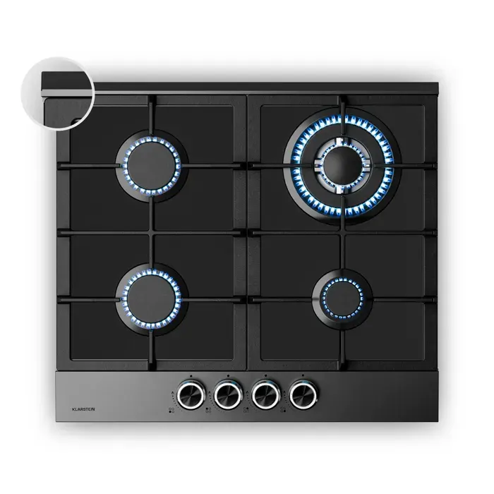 VeroSteel 60cm Plaque de Cuisson à Gaz 4 Feux Noir