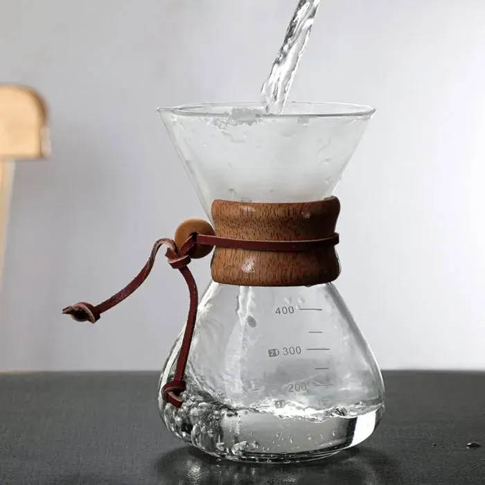 Verseuse café filtrant 400 ml filtre double couche bec en forme V manche bois brasseur portable intérieur événement