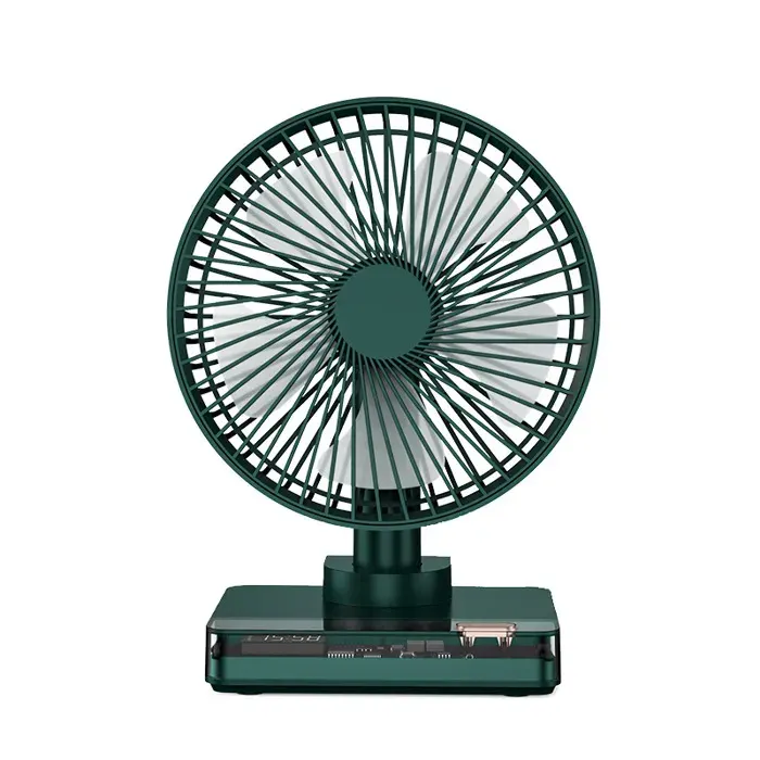 Vert 10000mAh Ventilateur de bureau portable USB silencieux rechargeable longue autonomie oscillant horloge intégrée