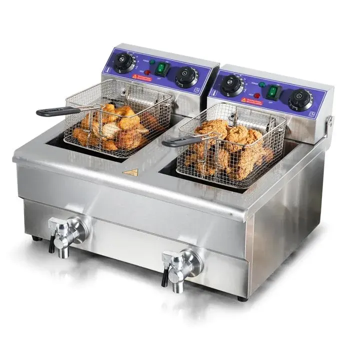 VEVOR Friteuse Électrique Commerciale 6000W Double Cuve 2x11L Inox Professionnelle Comptoir Minuterie