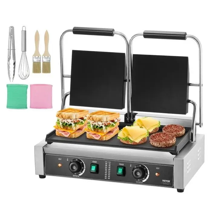 VEVOR Presse à Panini CommercialGrill Électrique 3600 W en InoxDouble Plaque de PressionAppareil à Sandwich avec Contrôle de l