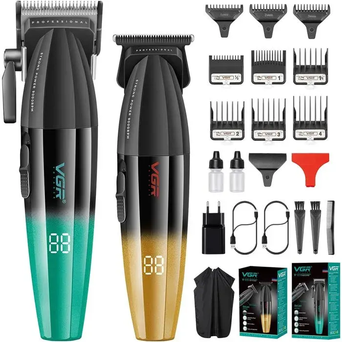 VGR 003 Tondeuse cheveux professionnelle sans fil - kit 9 peignes lames céramique 250 min