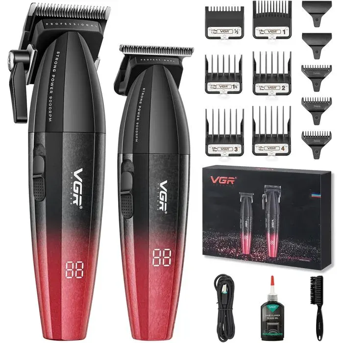 VGR 640 — Tondeuse sans fil professionnelle lames céramique 250 min écran LED rouge kit complet