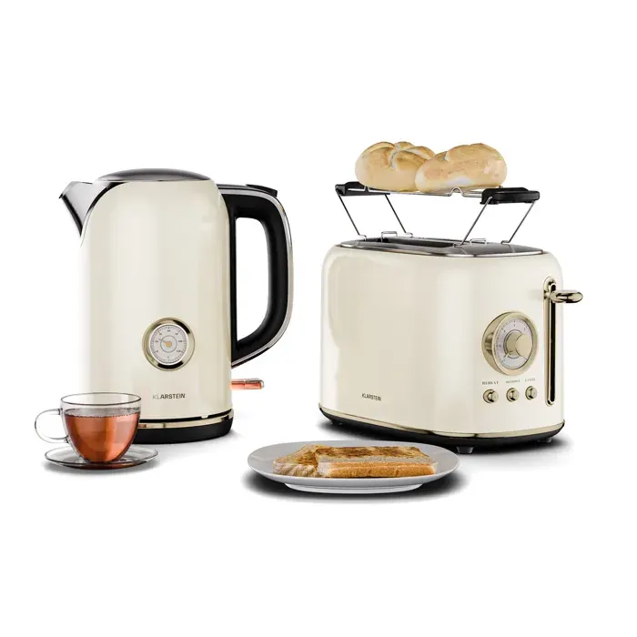 Victoria Ensemble Grille-pain Bouilloire Électrique 17L 2200W Crème