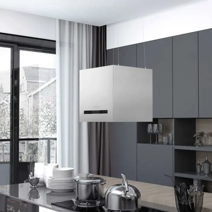 vidaXL Hotte Suspendue à Capteur Tactile LCD Hotte de Cuisine Eclairage LED Filtre à Graisse Maison Intérieur 37 cm Acier 51019