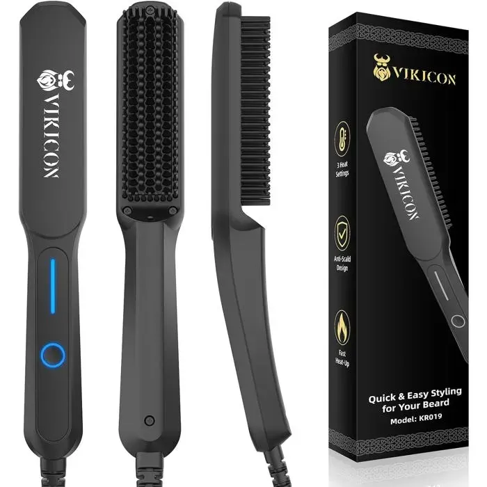 VIKICON Lisseur Barbe Homme Mini Lisseur de Cheveux a Ions Negatifs 3 Temperatures Reglables Portable Chauffage Rapide