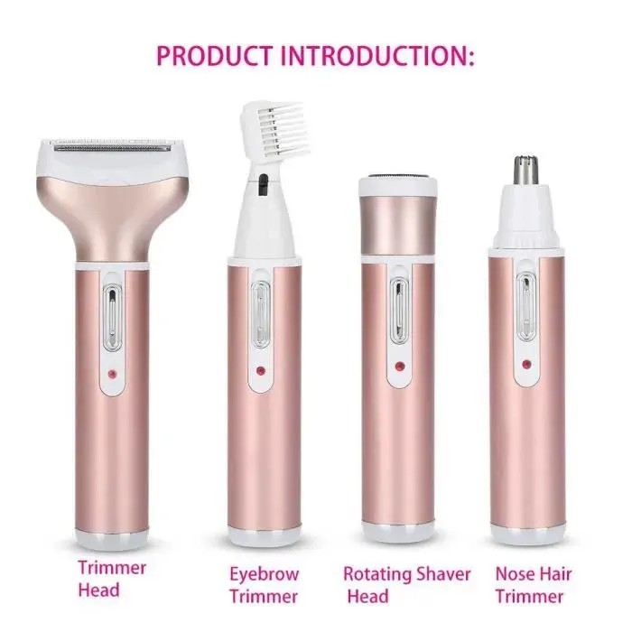 VINGVO tondeuse à poils de nez Kit de toilettage portable 4 en 1 pour femmes Mini coupe-rasage électrique en or rose