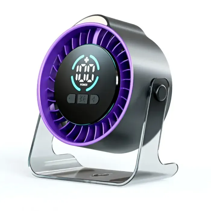 Violet Ventilateur de bureau USB rechargeable silencieux 100 vitesses mini ventilateur de table avec veilleuse 1800mAh