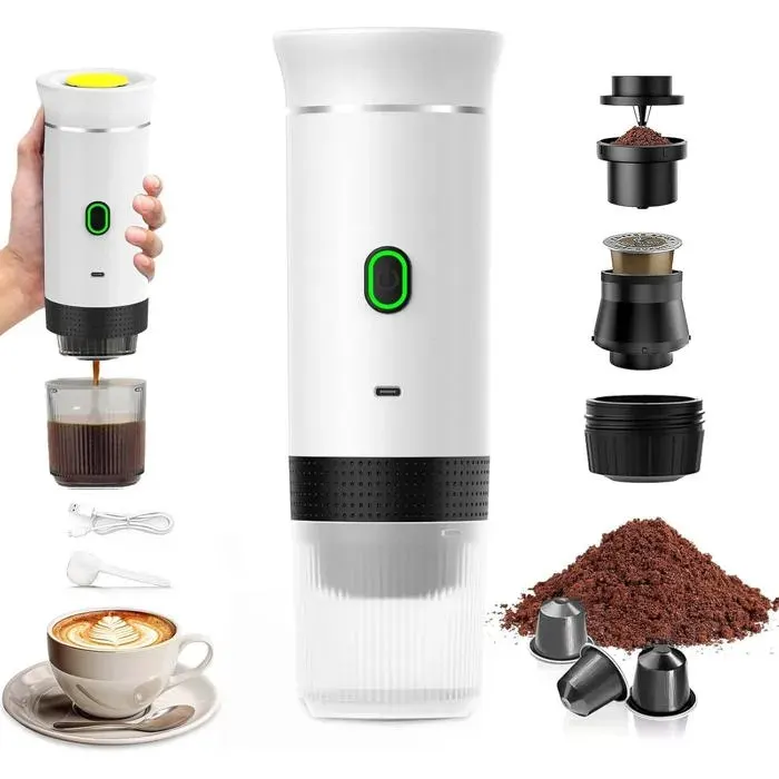 Virex® Machine à Café Portable de Voyage Chauffage Rapide 3 En 1 Cafetiere Portable 12V Chauffage Rapide (Blanc)