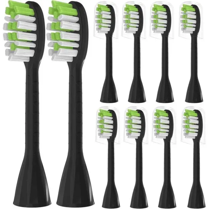Virex® - Têtes de rechange pour brosses à dents Philips One Series Sonicare HY1200/06 et BD1003/AZ lot de 10 poils souples noir