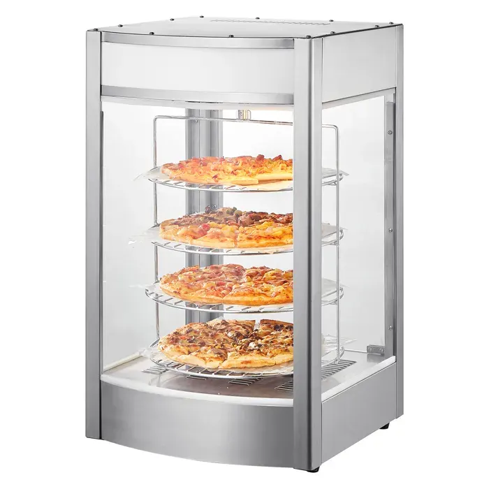Vitrine Chauffante Commerciale pour Pizza -VEVOR- Présentoir à Chaud 4 Niveaux-Lampe de Four 25 W + LED Supérieure pour Pizzeria