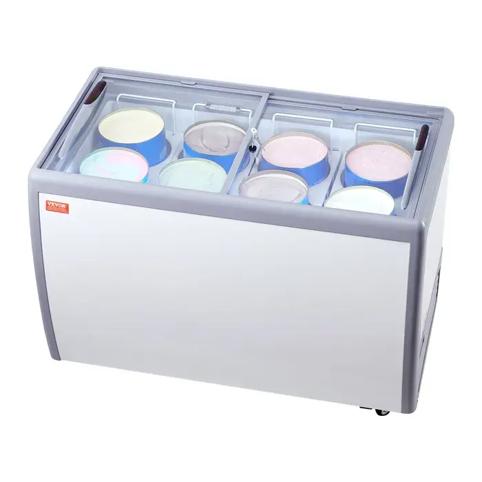 Vitrine Réfrigérée à Crème Glacée Commerciale-VEVOR-Comptoir à Glace 370 L-Congélateur Mobile avec Dessus en Verre