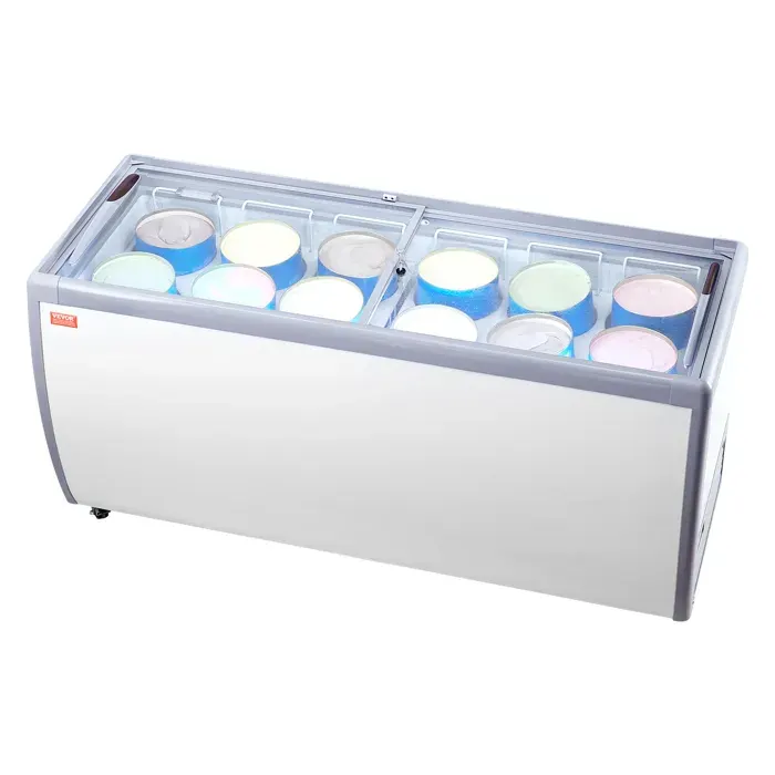 Vitrine Réfrigérée à Crème Glacée Commerciale-VEVOR-Comptoir à Glace 576 L-Congélateur Mobile avec Dessus en Verre-Blanc