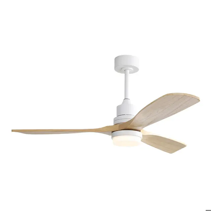 VLIVRA Ventilateur de plafond avec éclairage LED dimmable 6 vitesses moteur DC réversible pales en bois blanc 52 pouces