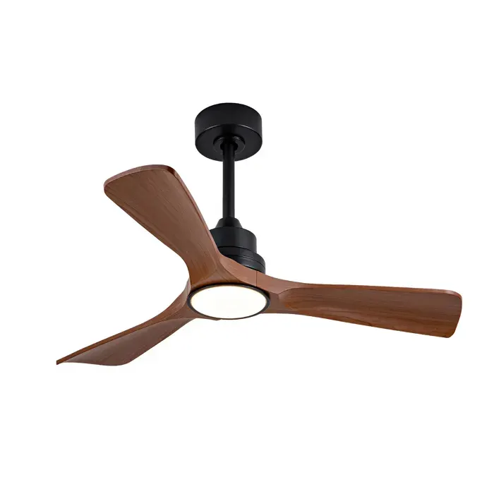 VLIVRA Ventilateur de plafond avec lumière encastrée réversible silencieux à moteur DC en ABS noir et noyer foncé