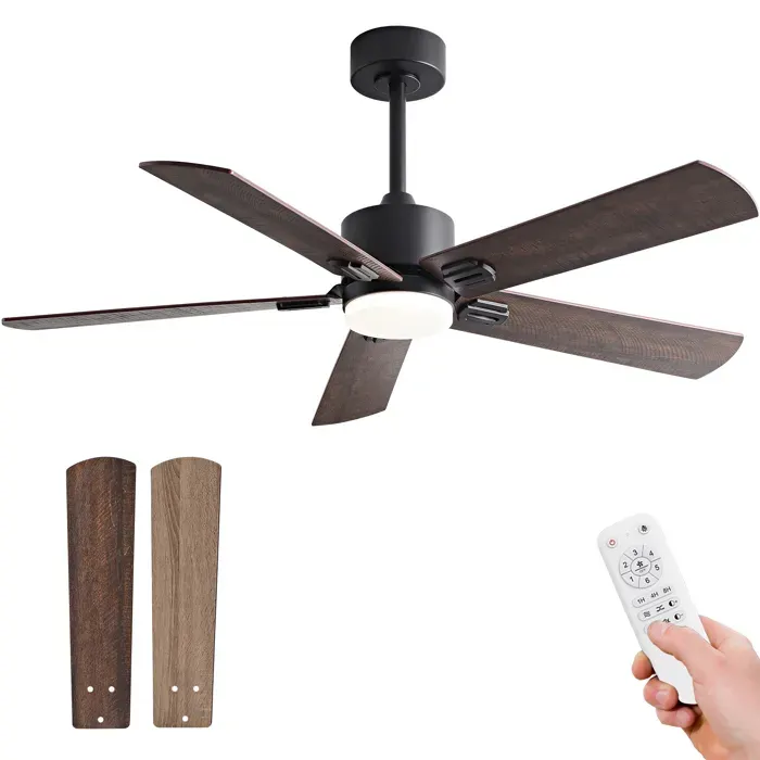 VLIVRA Ventilateur de plafond lumineux réversible 6 vitesses avec télécommande en Métal et Bois Noir Noyer Foncé 1067 cm