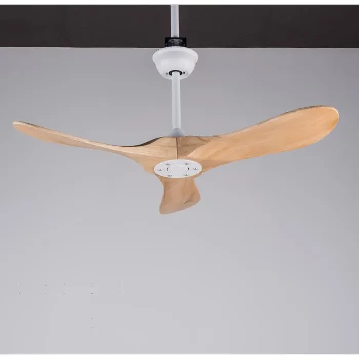 VLIVRA Ventilateur de plafond sans lumière à 3 pales silencieuses réversible avec télécommande en métal et bois blanc naturel
