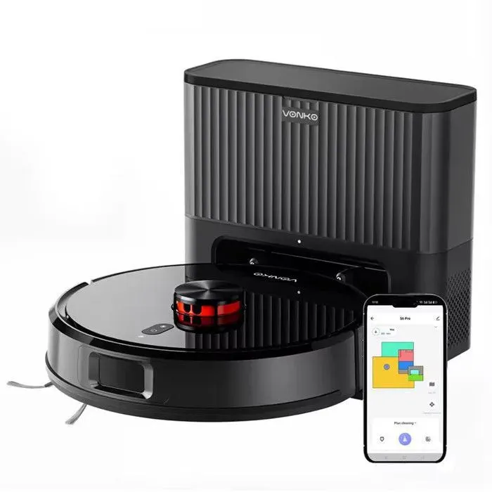 VONKO S6 PRO Aspirateur Robot Laveur avec Station 8000 Pa Vidage Automatique Navigation LiDAR Autonomie 180 Min APP