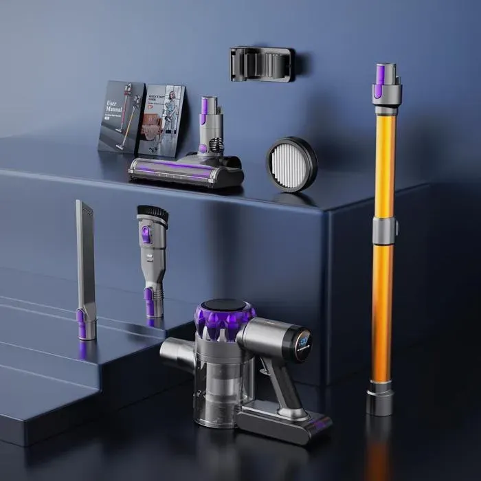 VUENOR Aspirateur balai sans fil 2 en 1 300 W 40000 Pa violet et or