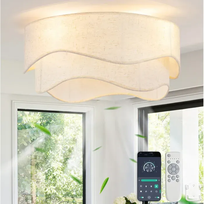 VUENOR plafonnier ventilateur 50 x 50 x 24 cm or et blanc – 6 vitesses réversibles