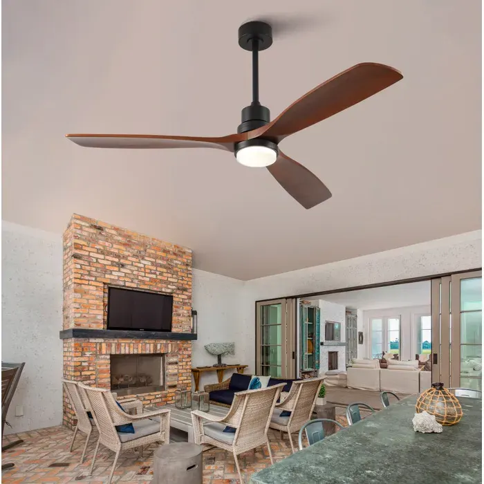 VUENOR ventilateur de plafond 150 cm noyer et noir avec LED et télécommande