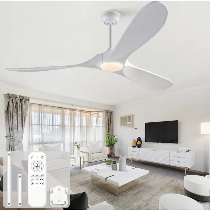 VUENOR ventilateur de plafond avec LED 152 cm blanc – télécommande 3 pales en bois 6 vitesses réversibles