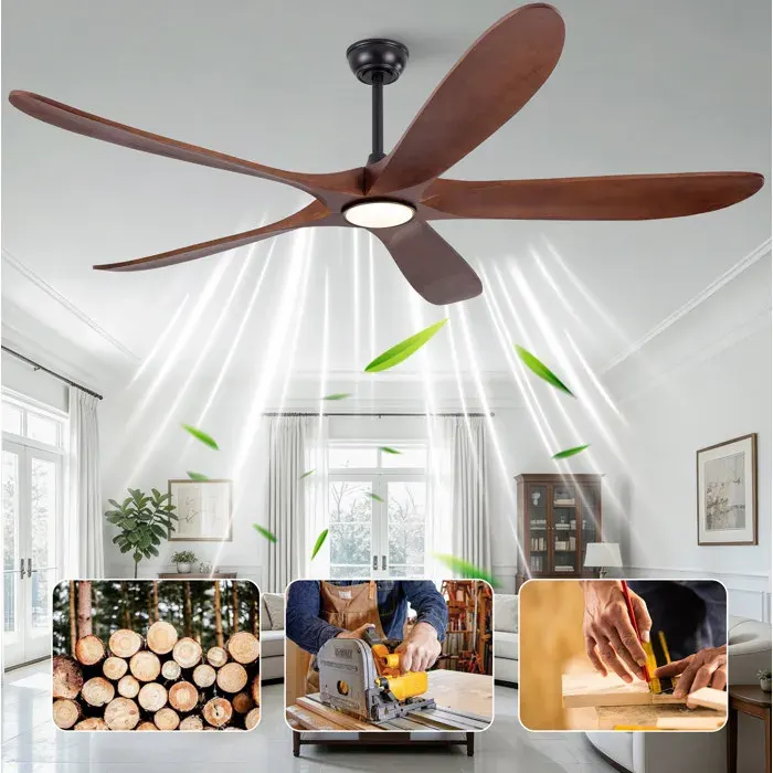 VUENOR Ventilateur de plafond avec lumière LED 60 pouces noir noyer – 6 vitesses