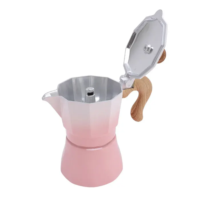 Vvikizy Cafetière sur cuisinière Machine à café en aluminium à Valve unique cuisinière de 150ml pour art capsules Dégradé Rose