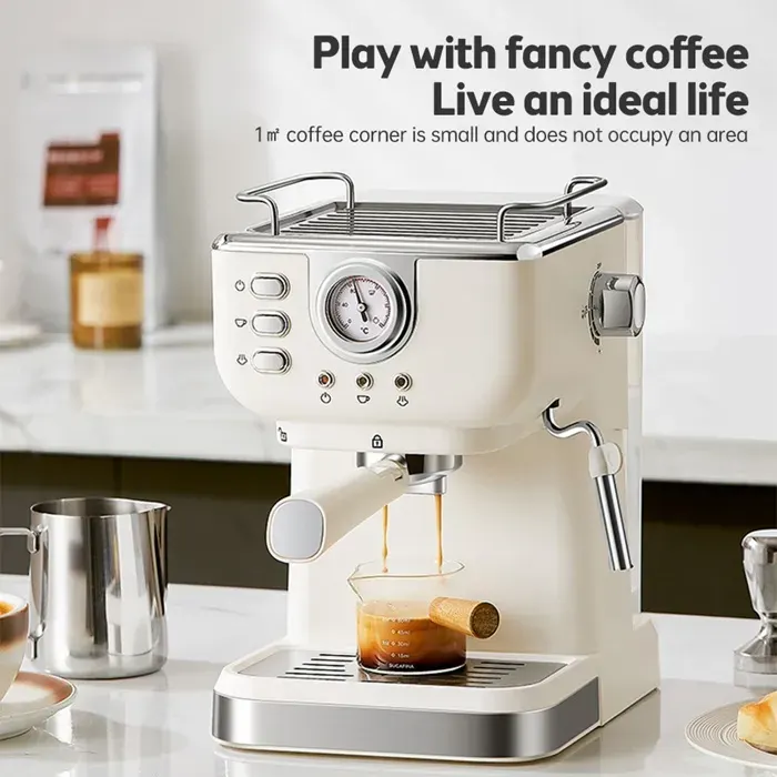 Vvikizy machine à expresso Cafetière 1050W 15l grande capacité Semi-automatique electromenager cafetiere Prise UE beige