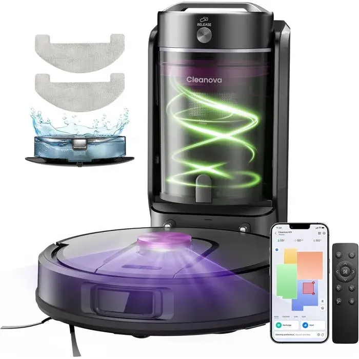 W15 Robot Aspirateur Laveur 10000Pa Avec Station Sans Sac Vidage AutomatiqueLidar & Cartographie180MinConnecté Par Remote/App/A