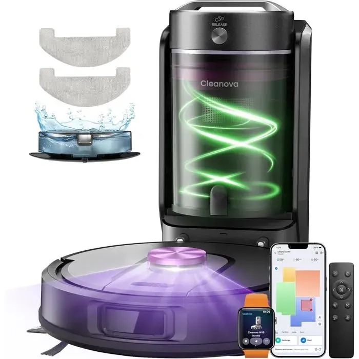 W15 Robot Aspirateur Laveur 10000Pa Avec Station Sans Sac Vidage AutomatiqueLidar & Cartographie180MinConnecté Par Remote/App